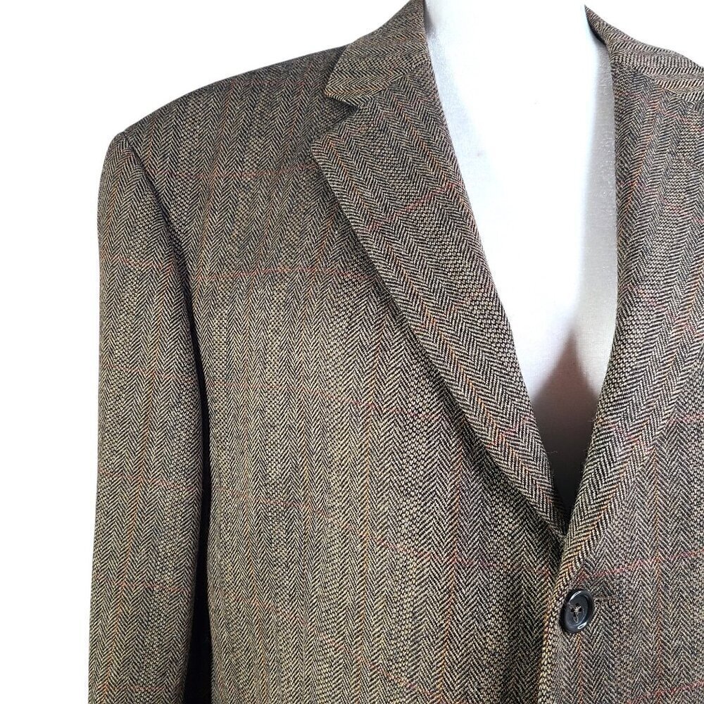Joseph & Fiess Herringbone 100% Lambswool Sport Coat Blazer Brown Size 44
